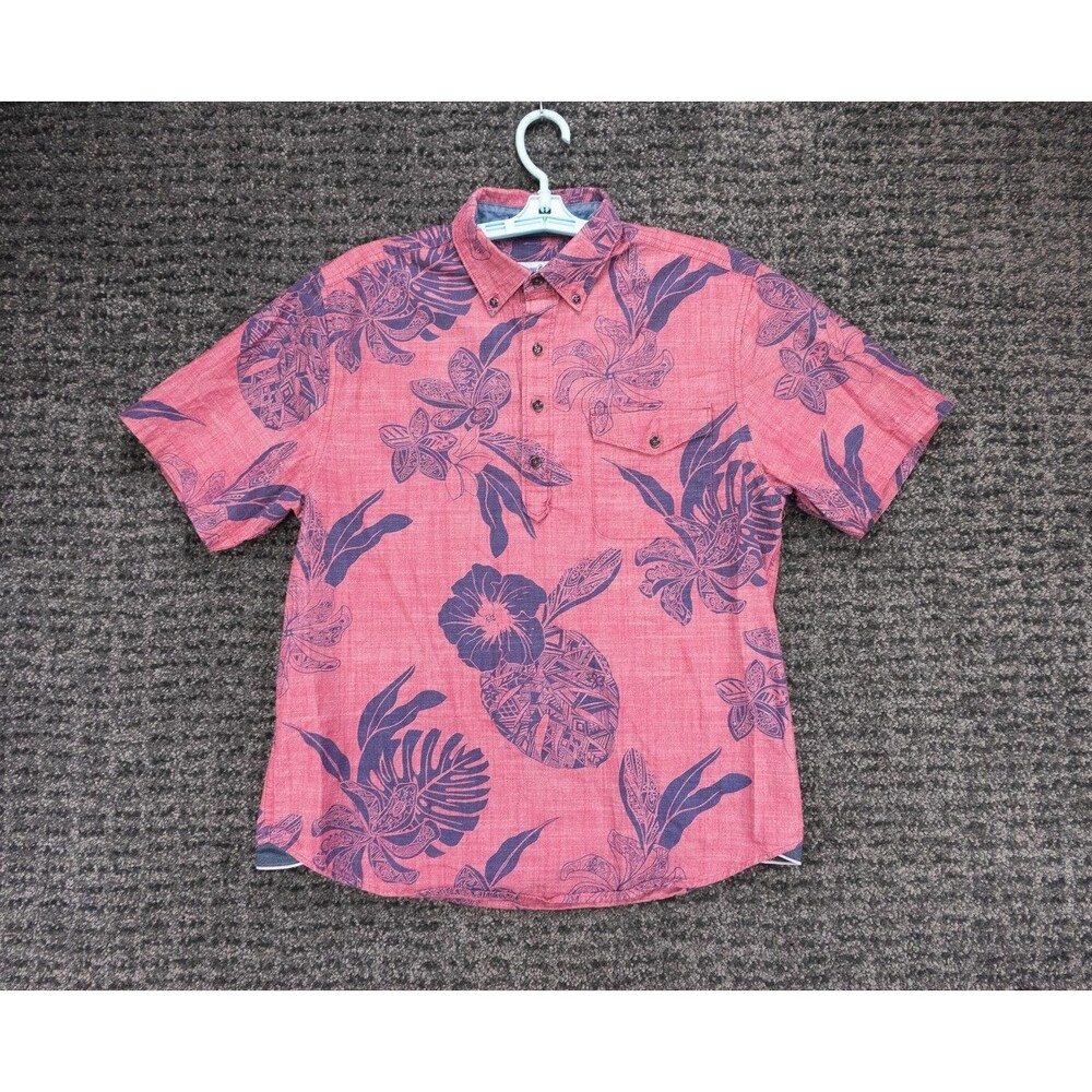 Tommy Bahama Shirt Mens Medium Red Floral Print Short Sleeve Popover Hawaiian